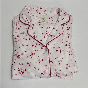 Laura Ashley XL Womens Heart Print Embroidered Love Pajama Set Red White Pink